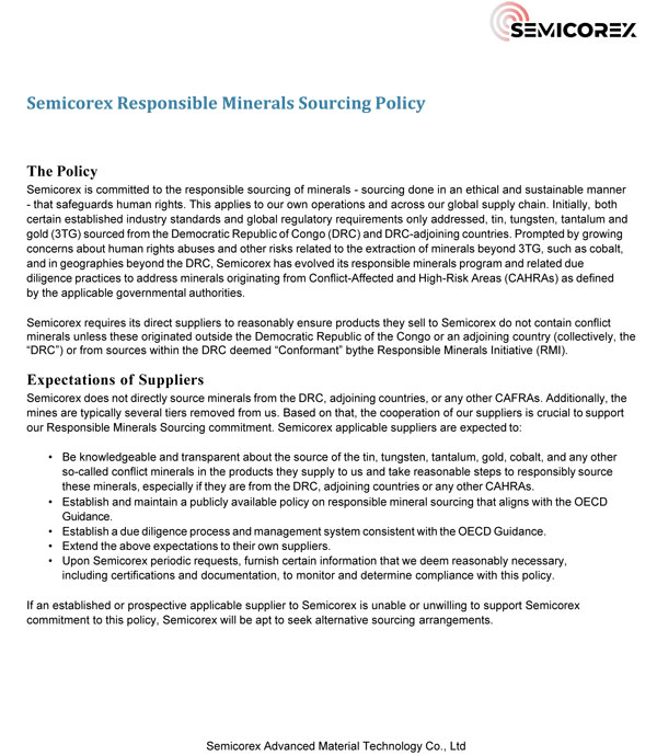 Semicorex Responsible Mineralium Sourcing Policy